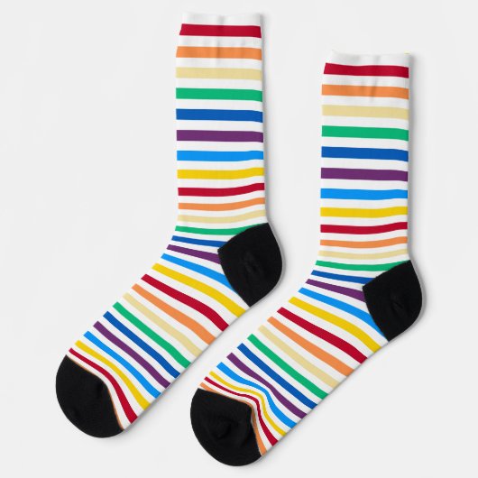 Regenbogen mit weißen Streifen farbig Socken (Linkes Detail)