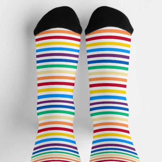 Regenbogen mit weißen Streifen farbig Socken (Oben)