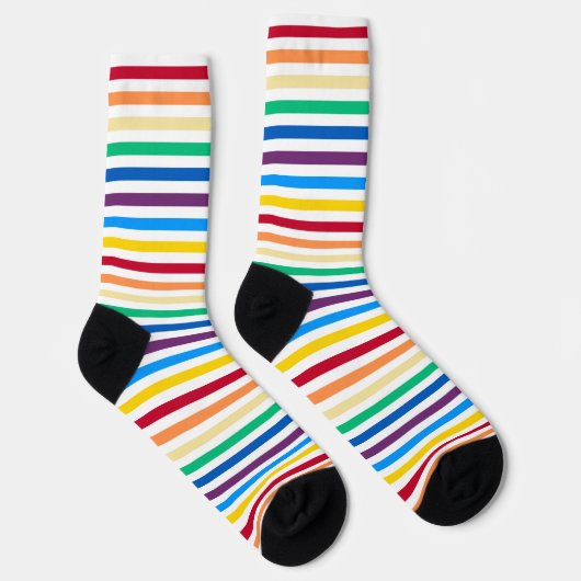 Regenbogen mit weißen Streifen farbig Socken (Rechts)