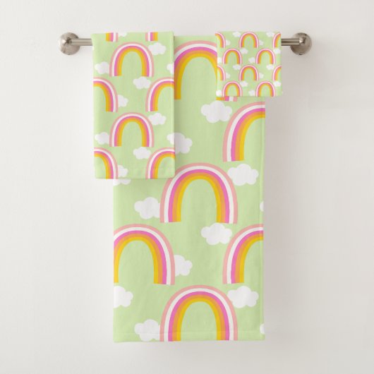 Regenbogen mit Wolke Hellgrün Badhandtuch Set (Insitu)