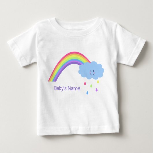 Regenbogen mit Wolke und Regentropfen, personalisi Baby T-shirt (Vorderseite)