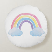 Regenbogen mit Wolken | personalisierbares Rundes Kissen (Rückseite)