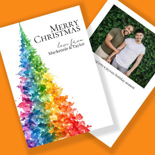 Regenbogen Moderne Weihnachtsbaum Foto Personalisi Feiertagskarte