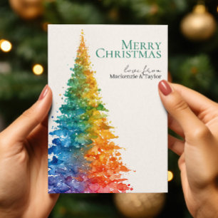 Regenbogen Moderne Weihnachtsbaum Foto Personalize Feiertagskarte