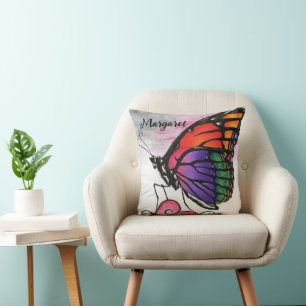 Regenbogen-Monarch-Schmetterling Originale Fantasy Kissen