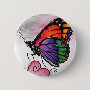 Regenbogen-Monarchfalter Original-Fantasy-Kunst Button