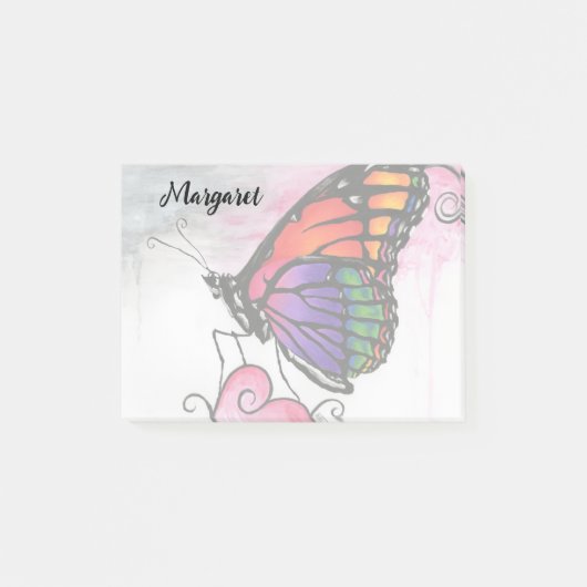 Regenbogen-Monarchfalter Original-Fantasy-Kunst Post-it Klebezettel (Vorderseite)