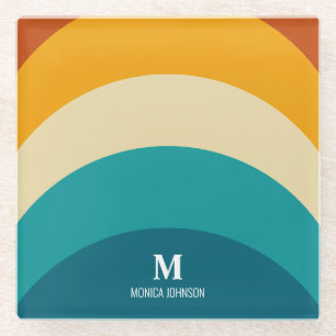 Regenbogen-Monogramm Benutzerdefinierter Name Retr Glasuntersetzer