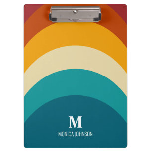 Regenbogen-Monogramm Benutzerdefinierter Name Retr Klemmbrett