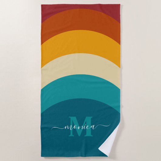 Regenbogen-Monogramm Benutzerdefinierter Name Retr Strandtuch (Vorderseite)