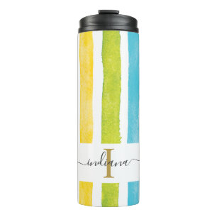 Regenbogen-Monogramm-Schrift-Name-Streifen Custom Thermosbecher