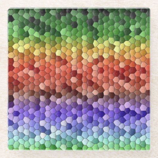 Regenbogen-Mosaik Glasuntersetzer (Vorderseite)