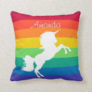 Regenbogen-Muster Weißes Einhorn Personalisiert Ma Kissen