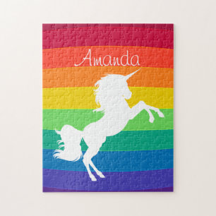 Regenbogen-Muster Weißes Einhorn Personalisiert Ma Puzzle