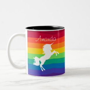 Regenbogen-Muster Weißes Einhorn Personalisiert Ma Zweifarbige Tasse
