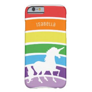Regenbogen-Musterweißer Unicorn personalisiertes Barely There iPhone 6 Hülle