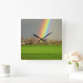 Regenbogen nach dem Sturm-Uhr! Quadratische Wanduhr (Zuhause)