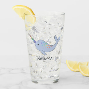 Regenbogen Narwhal Namensglas Glas