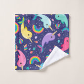 Regenbogen Narwhal unter den Meermädchen Personali Badhandtuch Set (Waschlappen)