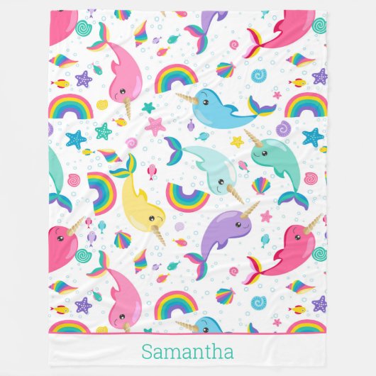 Regenbogen Narwhal unter den Meermädchen Personali Fleecedecke (Vorderseite)