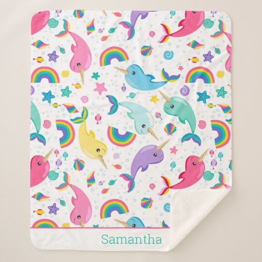 Regenbogen Narwhal unter den Meermädchen Personali Sherpadecke (Vorderseite)