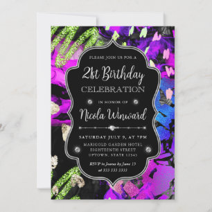 Regenbogen Neon Abstract Glitter 21. Geburtstag Einladung