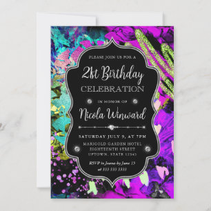 Regenbogen Neon Abstract Glitter 21. Geburtstag Einladung