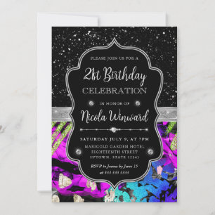 Regenbogen Neon Abstrakter Glitter 21. Geburtstag Einladung