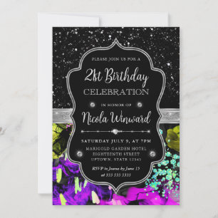 Regenbogen Neon Abstrakter Glitter 21. Geburtstag Einladung