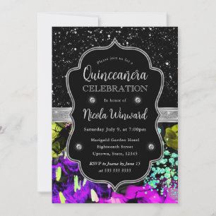 Regenbogen Neon Abstrakter Glitter Quinceanera Einladung