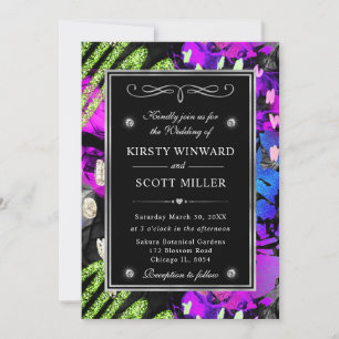 Regenbogen Neon Abstrakter Glitter Rahmen Hochzeit Einladung