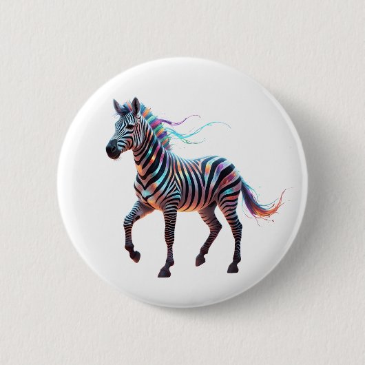 Regenbogen-Neon-Fantasy-Zebra Button (Vorderseite)