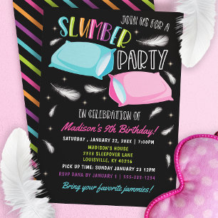 Regenbogen Neon Pyjamaparty Geburtstag Einladung