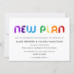 Regenbogen Neue Planung verschobene Hochzeitskarte Einladung