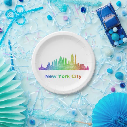 Regenbogen-New- York CitySkyline Pappteller (Party)