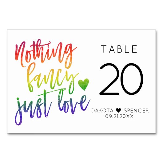 Regenbogen Nichts Extravagant nur Liebe | Lässige  Tischnummer (Vorderseite)
