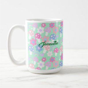 Regenbogen, Niedliche Pilze und Blume Kaffeetasse