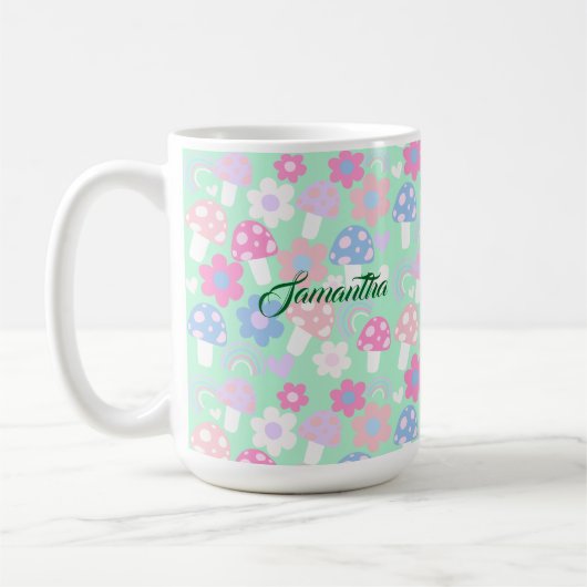 Regenbogen, Niedliche Pilze und Blume Kaffeetasse (Links)