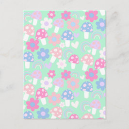 Regenbogen, Niedliche Pilze und Blume Postkarte