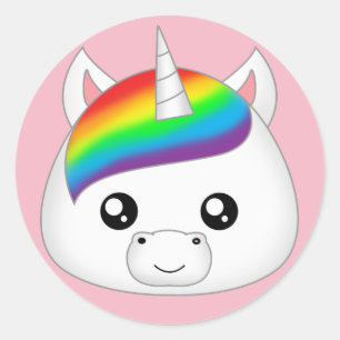Regenbogen niedlicher Kawaii Unicorn-Gesichts-Kopf Runder Aufkleber