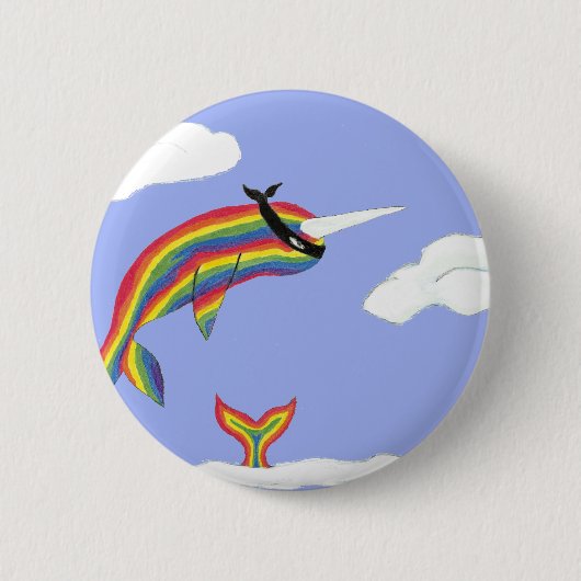 Regenbogen Ninja Narwhal, der fliegt Button (Vorderseite)