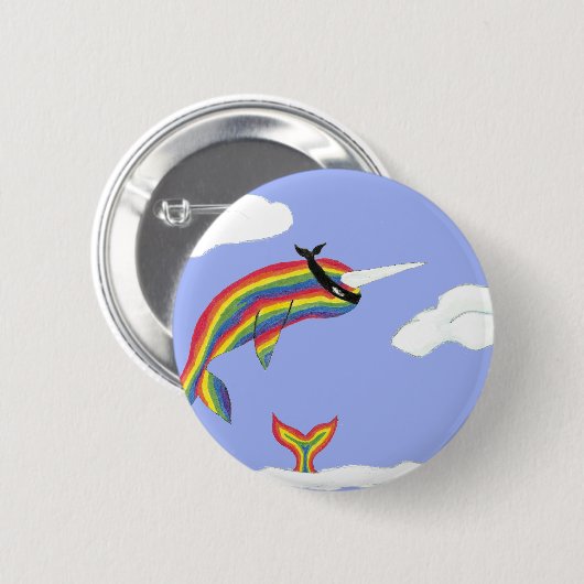 Regenbogen Ninja Narwhal, der fliegt Button (Vorne & Hinten)