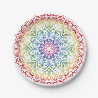 Regenbogen-Ombre-Mandala  Pappteller