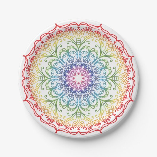 Regenbogen-Ombre-Mandala Pappteller (Vorderseite)
