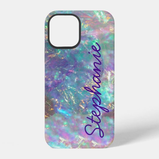 Regenbogen-Opal-Edelstein Irisierendes Monogramm N iPhone Hülle (Rückseite)
