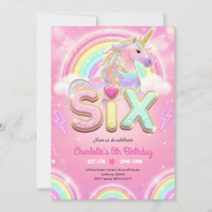 Regenbogen-Pailletten-Einhorn 6. Geburtstag Einladung
