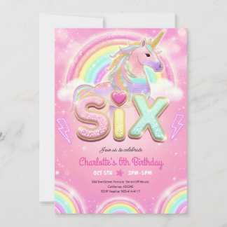Regenbogen-Pailletten-Einhorn 6. Geburtstag Einladung