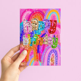 Regenbogen-Pailletten-Geburtstagskarte - Helles Gl Karte