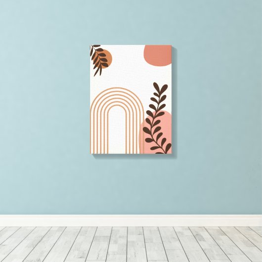 Regenbogen-Palmenblatt-Sonne, Boho-Abstract-Geomet Leinwanddruck (Insitu (Holzboden))