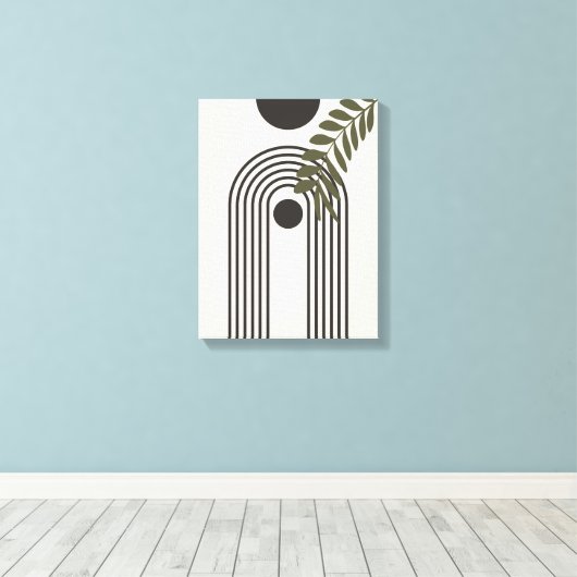 Regenbogen-Palmenblatt-Sonne, Boho-Abstract-Geomet Leinwanddruck (Insitu (Holzboden))